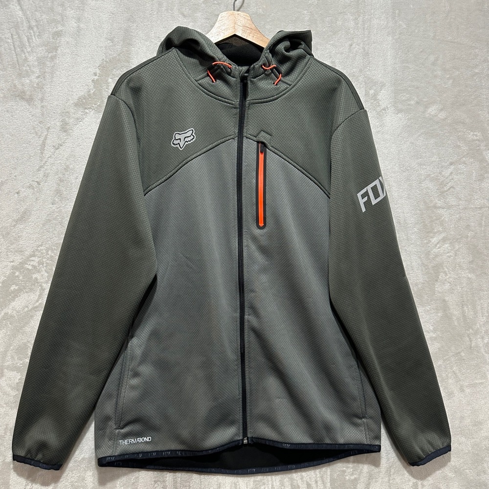Fox Racing Active Tech ThermaBond Hoodie Mens Large Gray Full Zip Jacket DWR